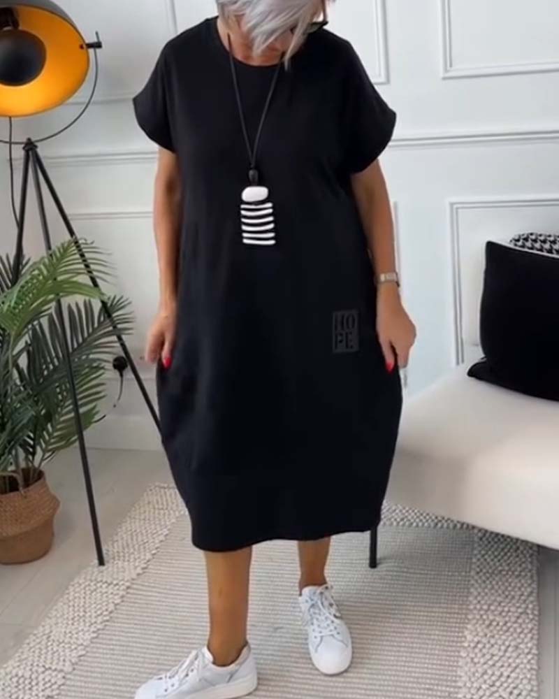 Simple letter print short sleeve casual dress