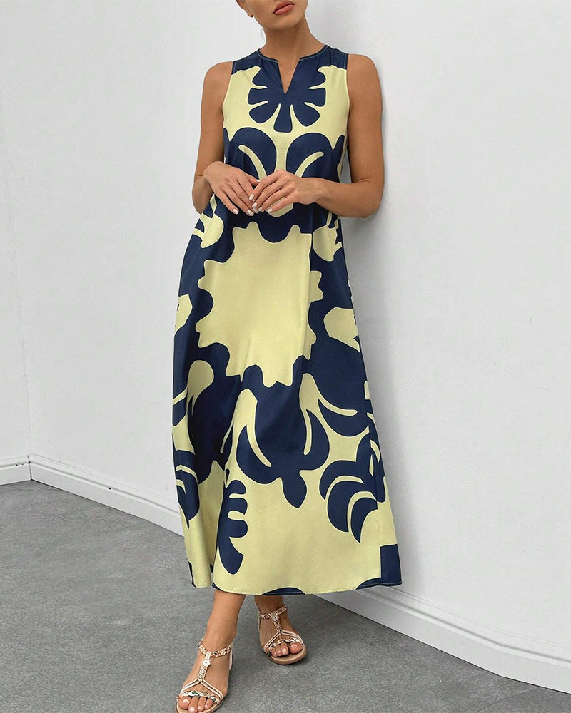 Stylish pocket print tank top dress