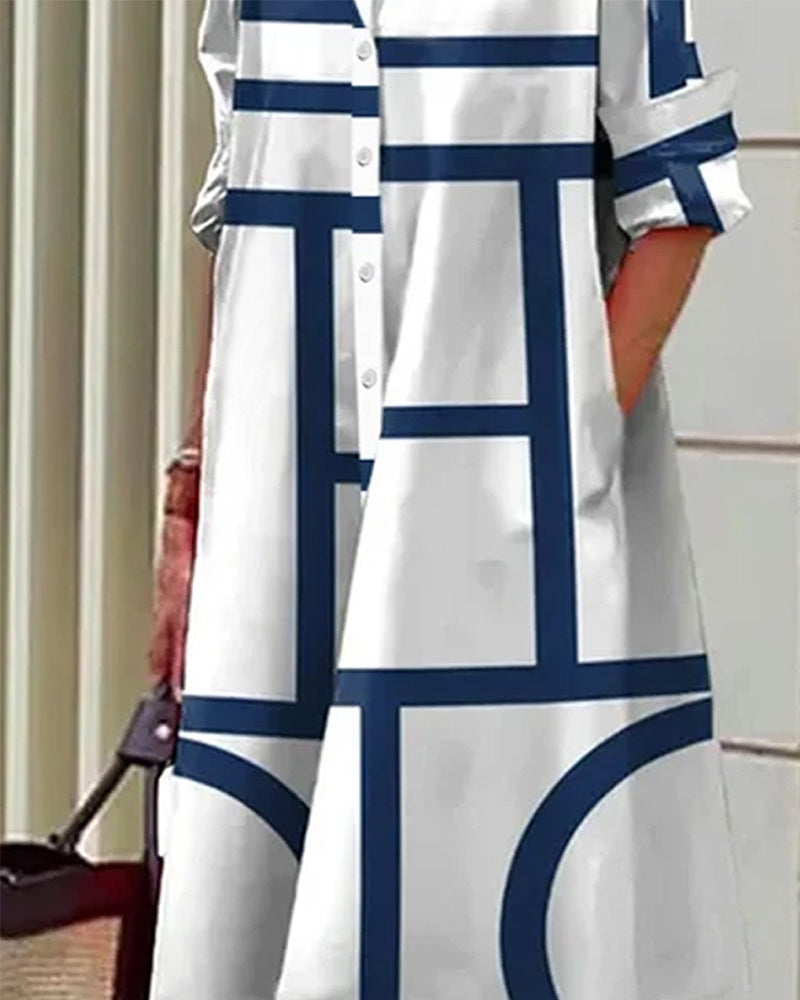 Pocket geometric print dress