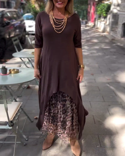 Long Sleeve Solid Color Irregular Dress