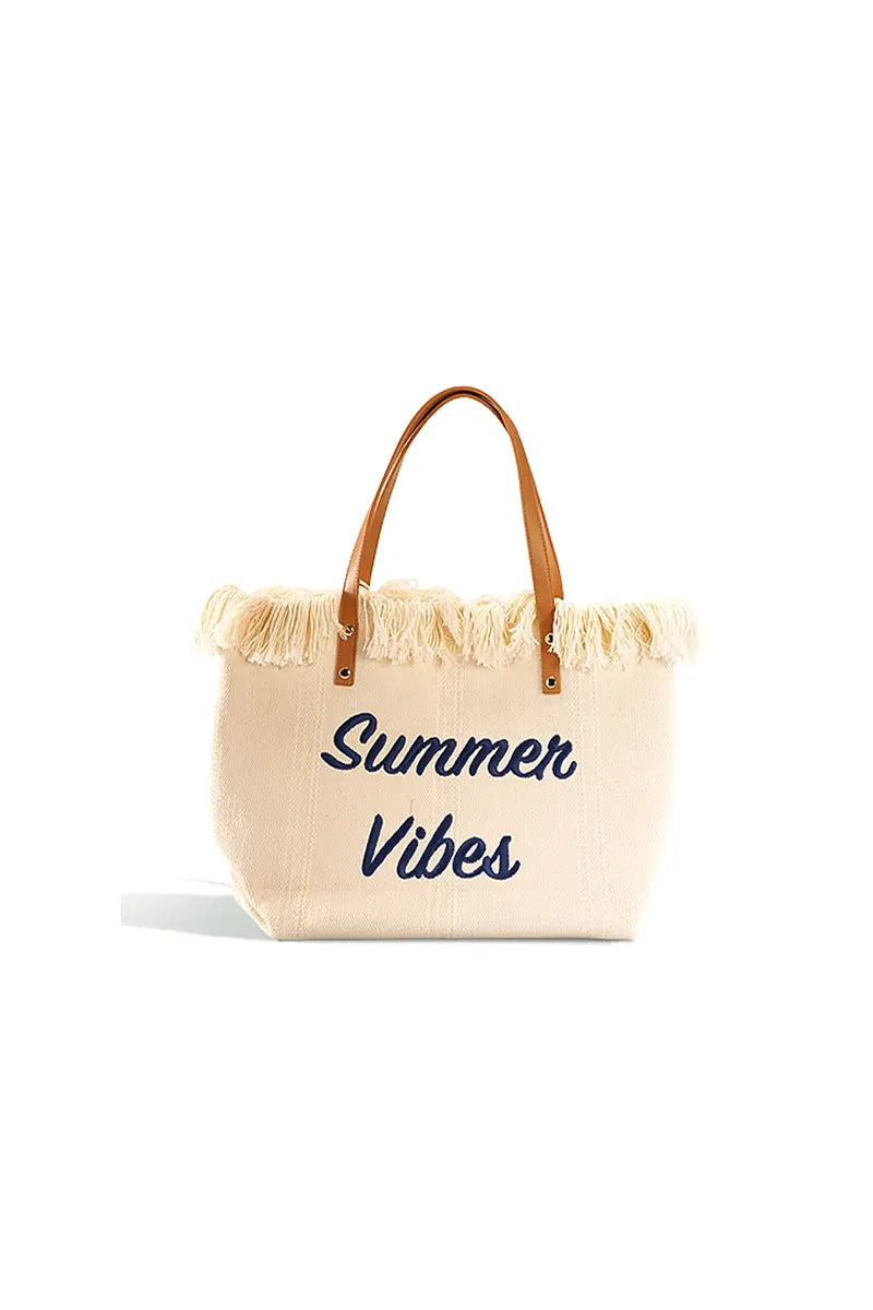 Colorblock Letter Fringe Large Tote Bag