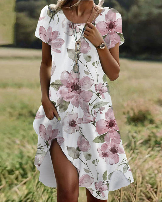 Casual Round Neck Printed Dress