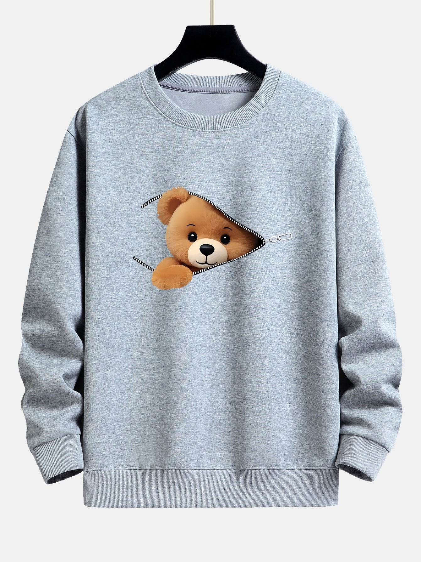Zipper Bear Print Relax Fit Sweatshirt