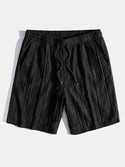 Geometric Jacquard Eyelet Cuban Shirt & Textured Shorts With Lining