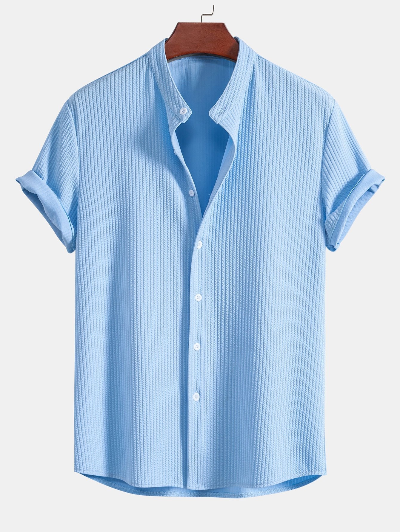 Muscle Fit Ribbed Stand Collar Shirt & Straight Leg Ribbed Pants