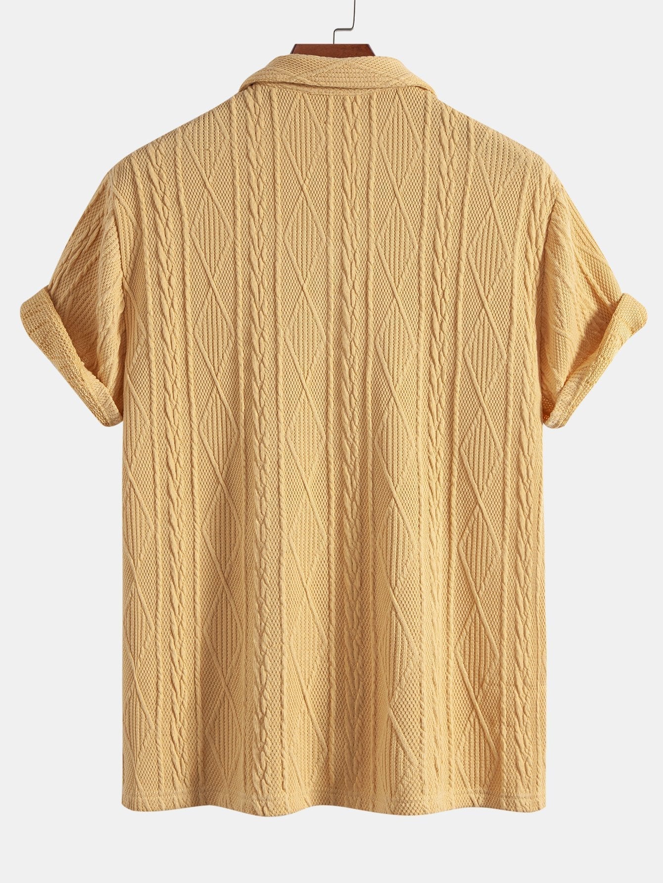 Knitted Geometric Textured Cuban Shirt & Straight Leg Linen Pants