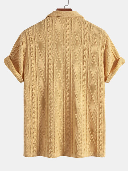 Knitted Geometric Textured Cuban Shirt & Straight Leg Linen Pants