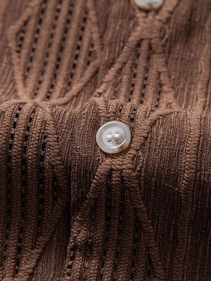 Geometric Jacquard Eyelet Cuban Shirt & Linen Cotton Blend Shorts