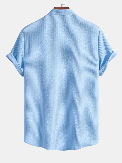 Muscle Fit Ribbed Stand Collar Shirt & Straight Leg Ribbed Pants