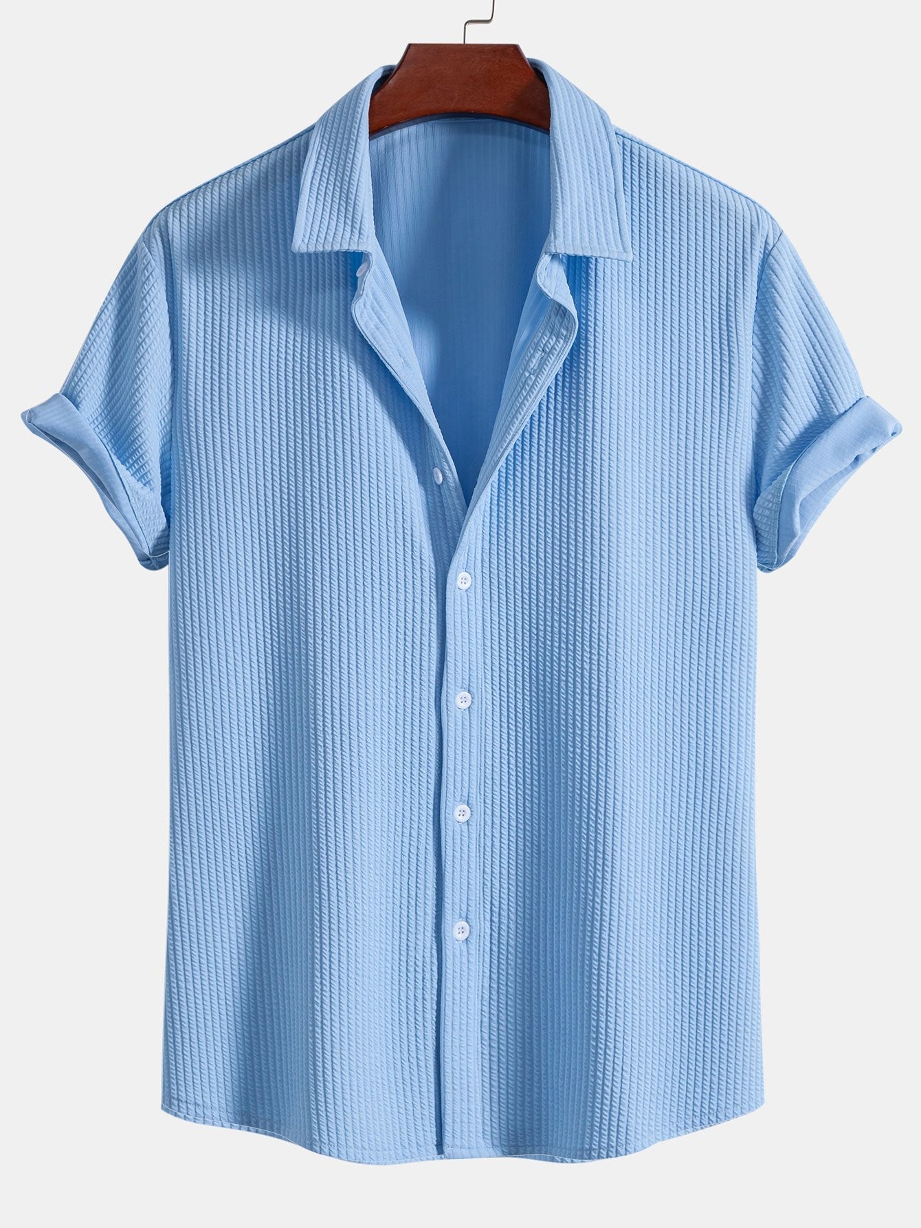 Muscle Fit Ribbed Button Up Shirt & Shorts