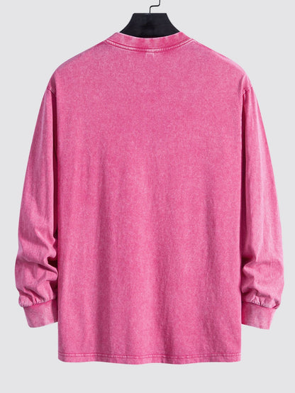 Relax Fit Long Sleeve Washed Distressed T-Shirt