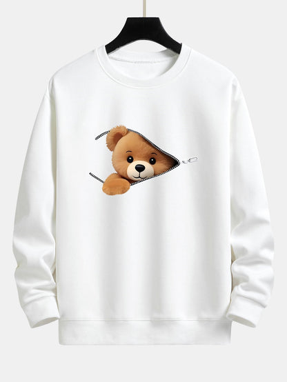 Zipper Bear Print Relax Fit Sweatshirt