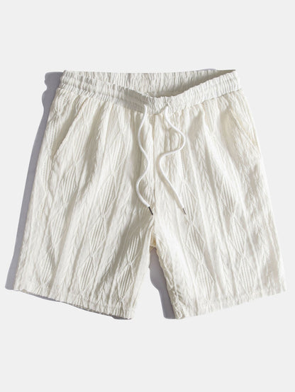 Geometric Jacquard Eyelet Cuban Shirt & Textured Shorts With Lining