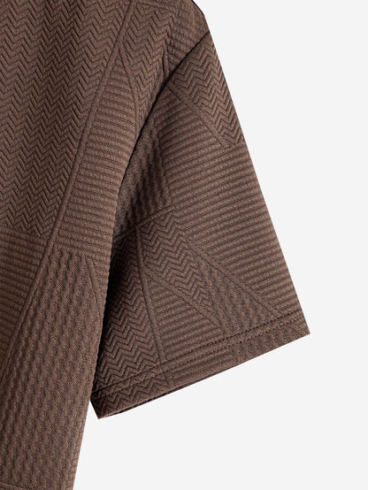 Geometric Jacquard Short Sleeve Arc Hem T-Shirt