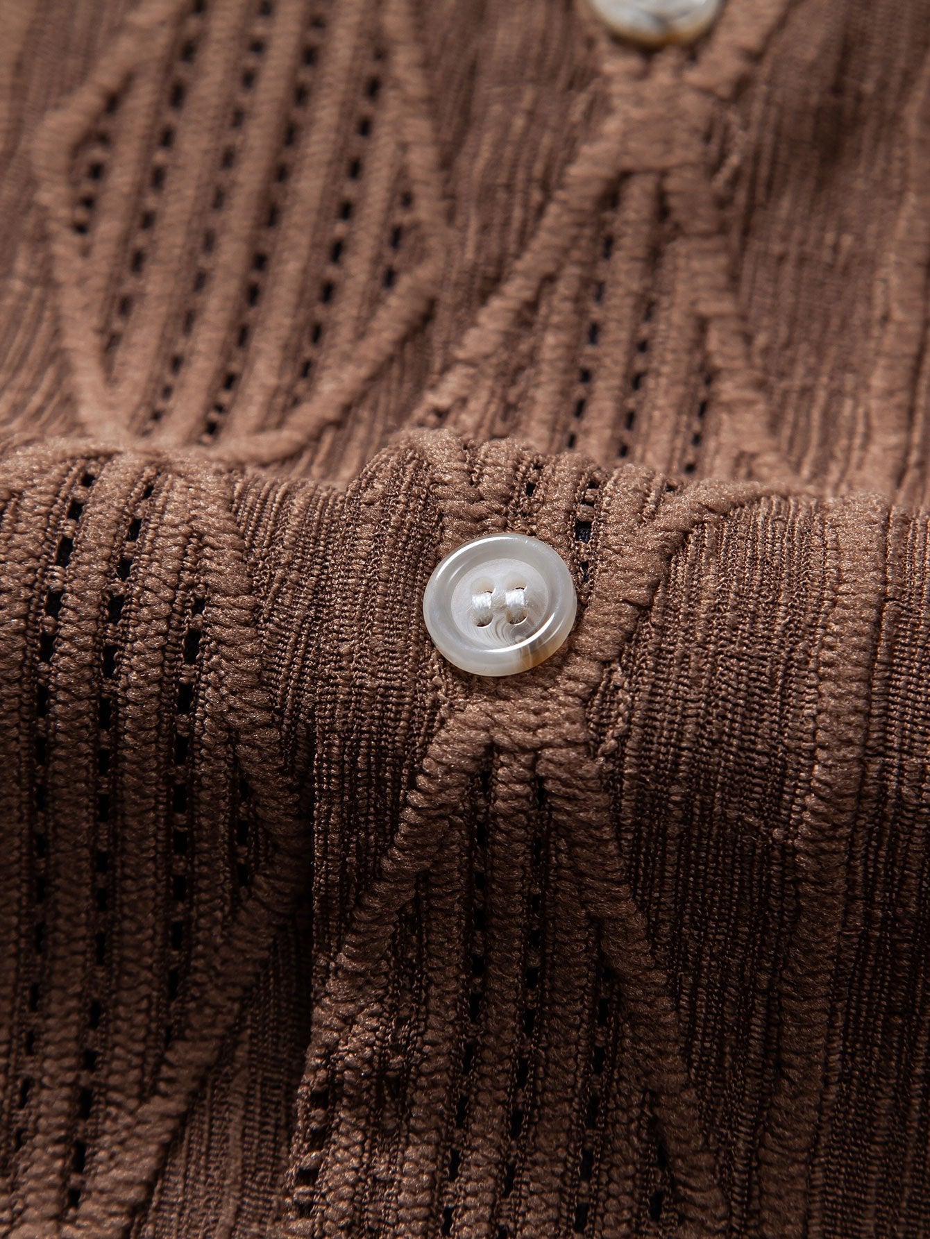 Geometric Jacquard Eyelet Cuban Shirt & Linen Drawstring Shorts