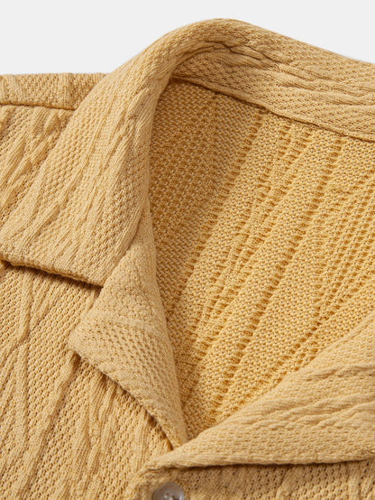 Knitted Geometric Textured Cuban Shirt & Straight Leg Linen Pants