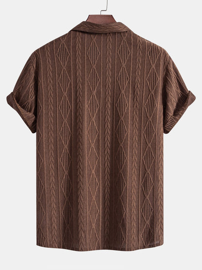 Geometric Jacquard Eyelet Cuban Shirt & Linen Drawstring Shorts