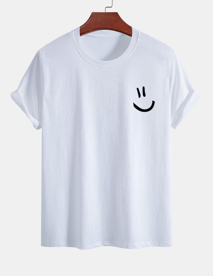 Regular Fit Smiley Face Print Cotton T-Shirt