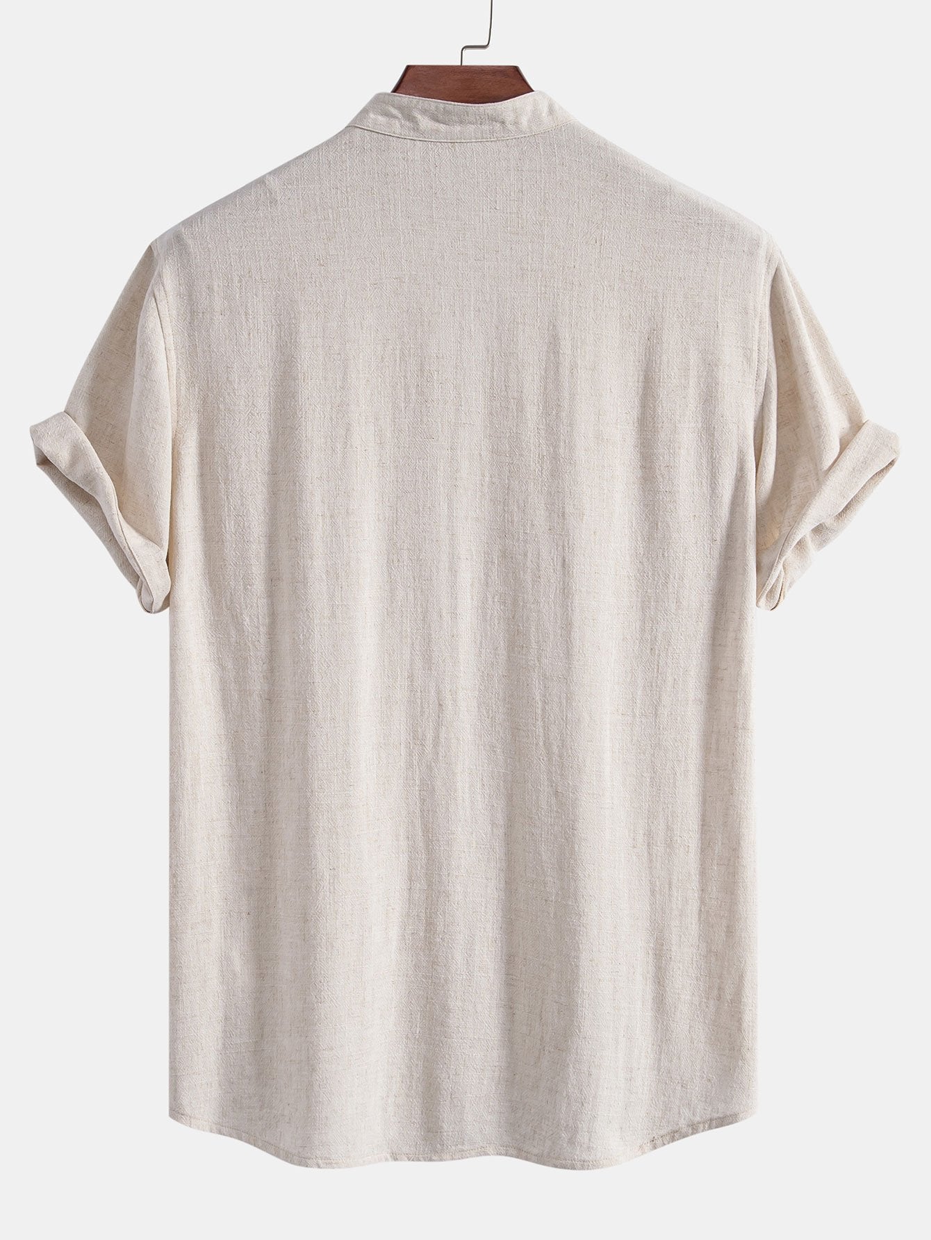 Short Sleeve V Neck Linen Rayon Blend Shirt & Wrinkle Textured Straight Leg Pants