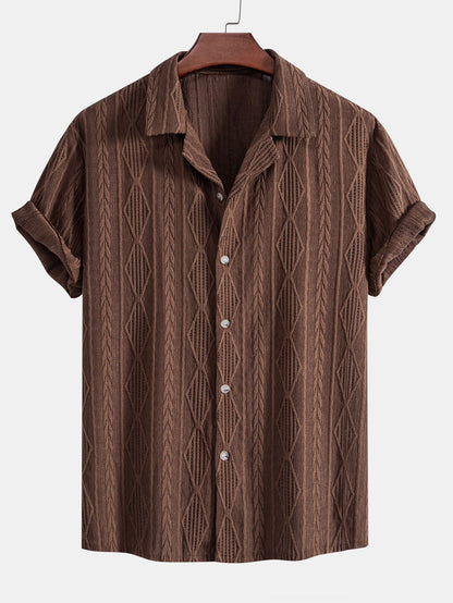 Geometric Jacquard Eyelet Cuban Shirt & Straight Leg Linen Pants