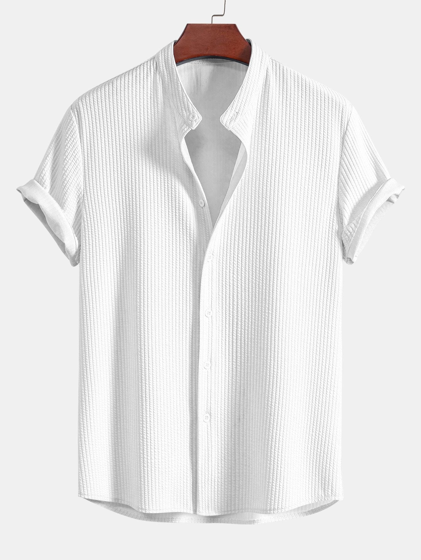 Muscle Fit Ribbed Stand Collar Shirt & Straight Leg Ribbed Pants