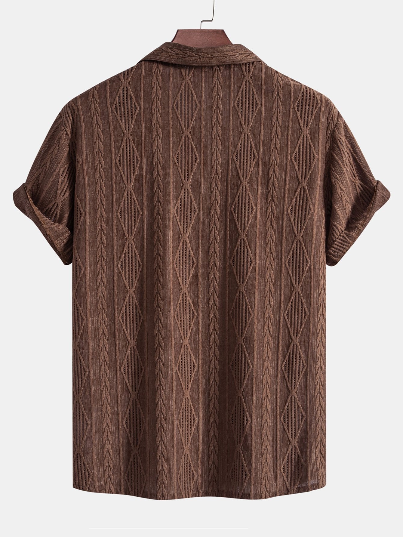 Geometric Jacquard Eyelet Cuban Shirt & Textured Shorts With Lining