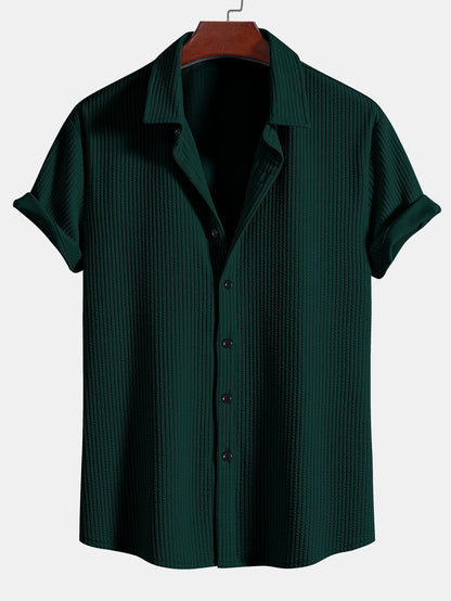 Muscle Fit Ribbed Button Up Shirt & Shorts
