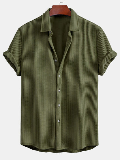 Waffle Button Up Shirt & Drawstring Waffle Shorts