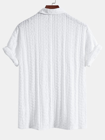 Geometric Jacquard Textured Cuban Shirt & Linen Cotton Blend Shorts