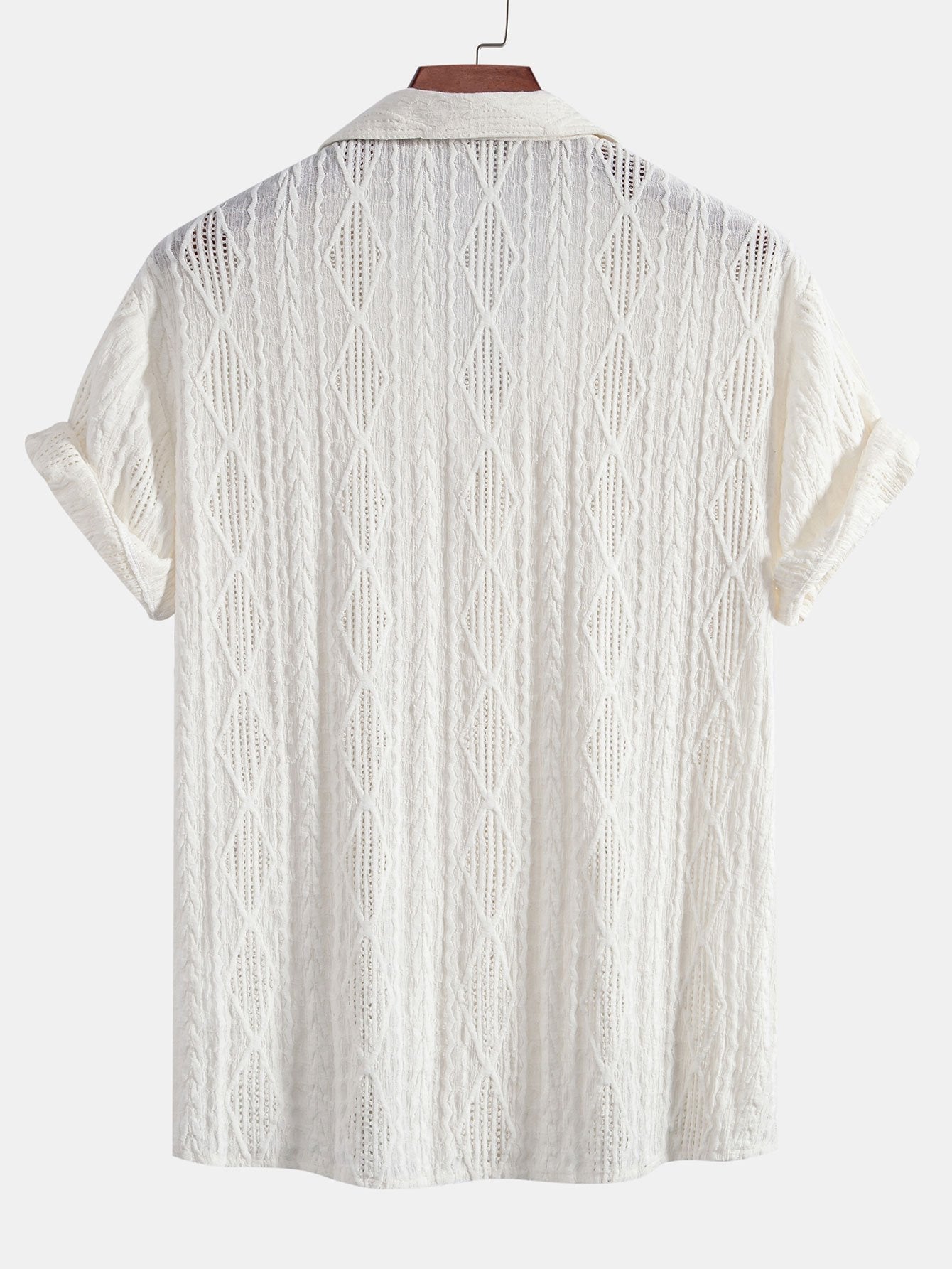 Geometric Jacquard Eyelet Cuban Shirt & Linen Drawstring Shorts