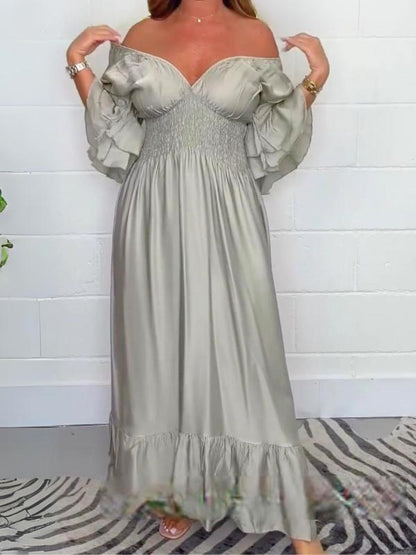 Satin ruffle maxi dress